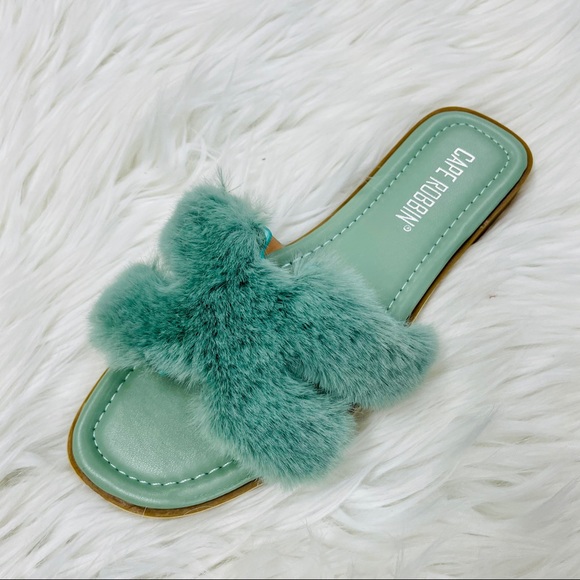 Teal fur sandal - Picture 7 of 9